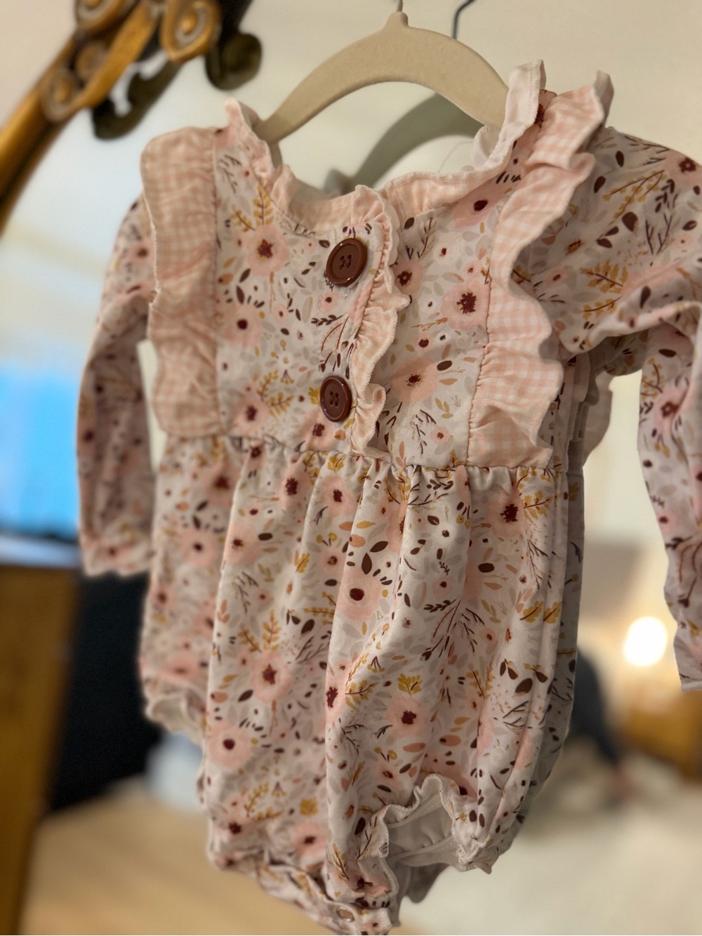 Pink Floral Ruffle Baby Romper